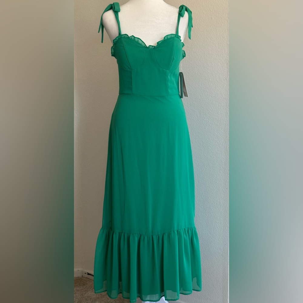City Studio Juniors' Ruffled Tie-Strap Midi Green Dress - Picture 4 of 7
